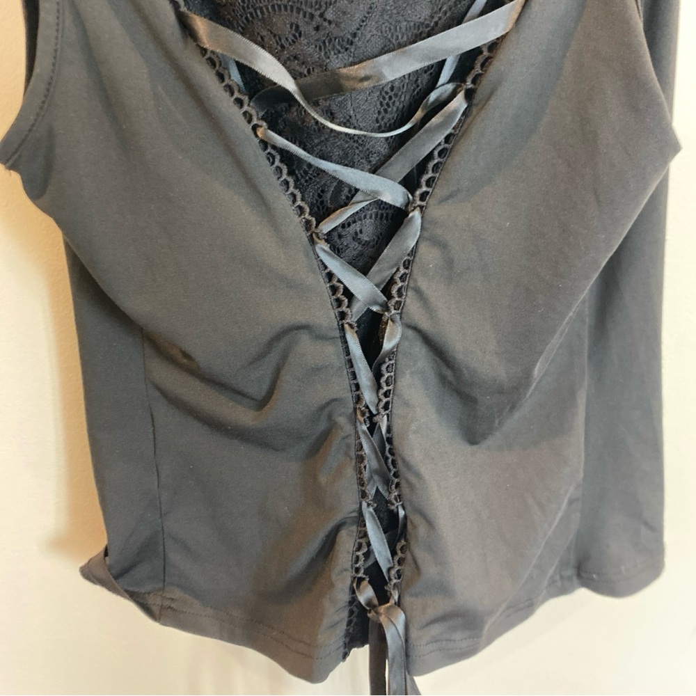 Scarlet Darkness Corset Back Top Lace Button Womens Large Black - Picture 5 of 5